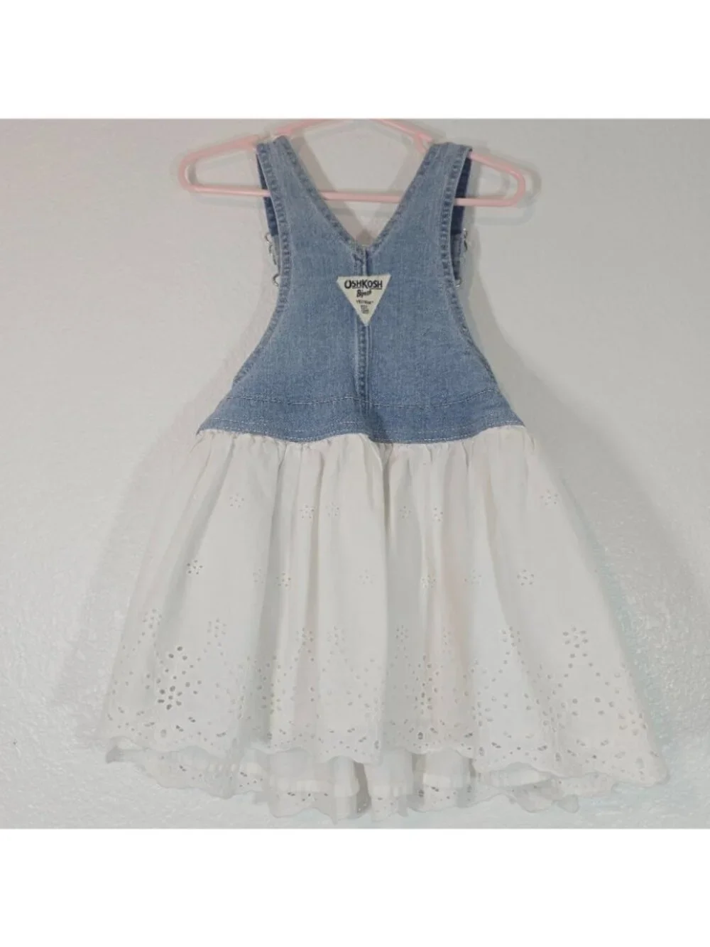 Oshkosh BGosh Jumper Dress Girls 3T Blue White Eyelet Denim Casual Play Party